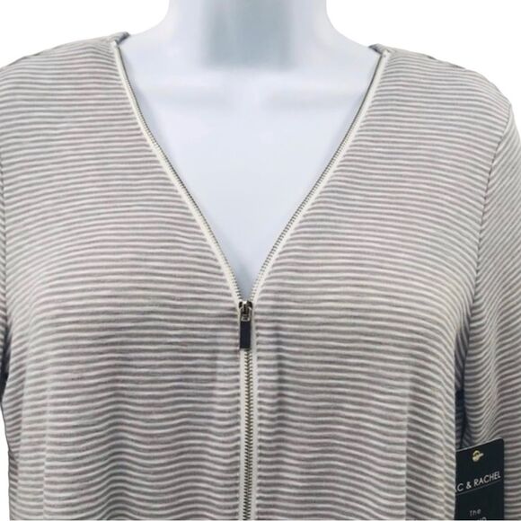 Zac & Rachel Gray and White Striped Zipper Front Top - Picture 5 of 11